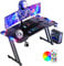 DLONGONE 140 x 60cm RGB Gaming Desk, Gaming Table for Laptop, Home Office Desk with Carbon Fiber Coated, Gaming PC Desk with Headphone Hook and Cup Holder, Easy to Assemble, Black
