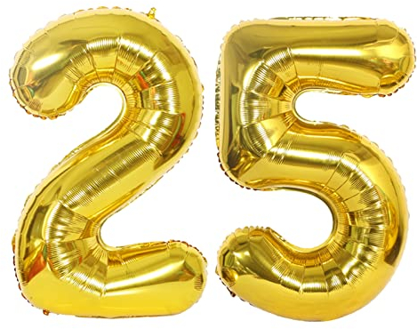 D2D | Party Balloon Zahl 25 XL in Gold - Größe: 80 cm - Folienballons - Zahlenballons - Geburtstagdeko - Silberhochzeit - Helium Ballons