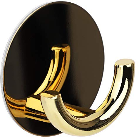 Stainless Steel Zinc Alloy Adhesive Hanger Self Adhesive Double Coat Hook Wall Mount Hang Door Wall Kitchen Bathroom(Gold)