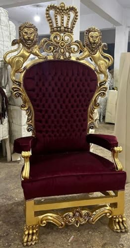 Casa Padrino Barock Thron Sessel mit edlem Samtstoff Bordeauxrot/Gold - Handgefertigter Königssessel im Barockstil - Prunkvoller Hochzeitssessel - Riesensessel im Barockstil - Barock Möbel