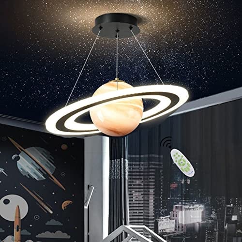 Cblbser Hängelampe Kinderzimmer LED Dimmbar Planet Kinderzimmerlampe Rund Design Hängeleuchte Mädchen Jungen Mädchen Baby Schlafzimmer Dekorative Lampe Kinder Pendellampe Orange Saturn Circle
