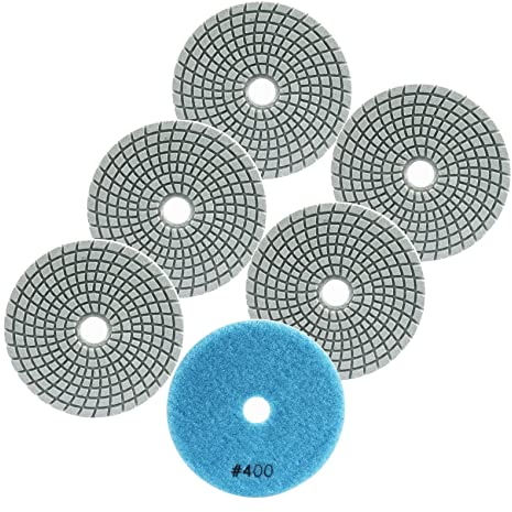 FOCSTOL Diamond Wet Polishing Pads - 6pcs 100mm Grit 400 Polishing Kit for Granite Marble Artificial Stone Quartz for Angle Grinder