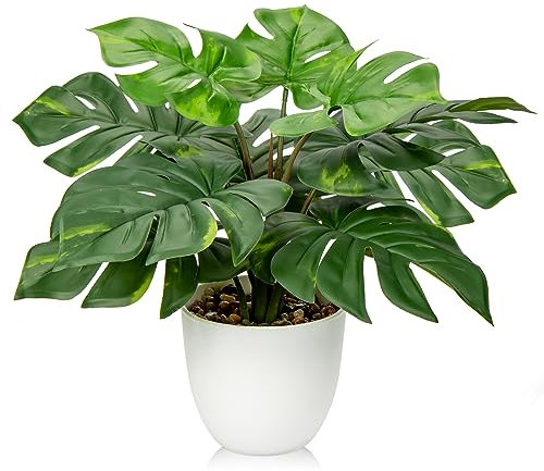 Hollyone Plante artificielle Monstera de 37 cm - Plantes tropicales décoratives d'intérieur - Plantes artificielles esthétiques pour décoration de chambre à coucher, bureau, maison