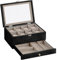 SONGMICS Watch Box with 8 Slots, 2-Tier Wood Watch Case with Large Glass Lid, Watch Pillows, Velvet Lining, Jewellery Box, Gift for Loved Ones, Ebony Black JOW008B01