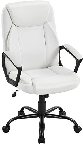 Yaheetech High Back Office Desk Chair Adjustable Computer Chair Faux Leather Upholstered Ergonomic Swivel White