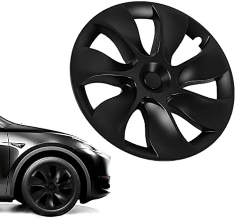 4 Pcs 19 Inch Wheel Hubcap, for Tesla Model Y Wheel Cover Hubcap Fully Wrap Rim Protector Trim High Strength for Tesla Model Y 2020 to 2023, Matte Black (Symmetrical)