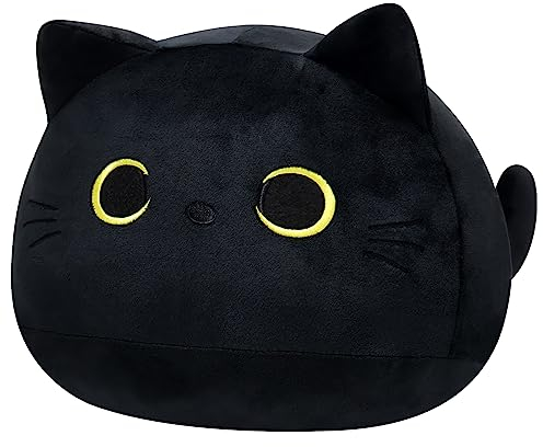 Atenbeo Schwarze Katze Plüschtier, Black Cat Plush Kuscheltier Katze Katzen Kuscheltier Plüschtier Katze Stofftier Katze Katzen Kissen Für Kinder Erwachsene Katze Deko Halloween Weihnachten Geburtstag