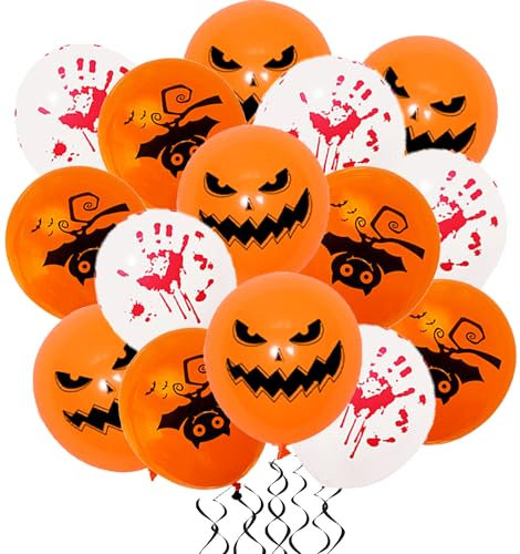 24 Stück Halloween Luftballons Halloween Dekoration 12 Zoll Orange Schwarz Weiß Latex Helium Luftballons mit Kürbis Spinne Gespenst für Kinder Halloonween Party Deko