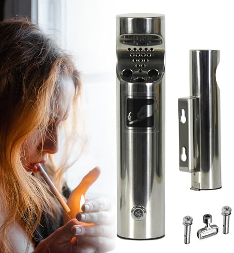 json2xml Wandaschenbecher - Außen- Und Innenbereich, Raucherbox Aus Edelstahl Und Metall, Garten, Büro - Zigarettenaschenbecher Für Den Außenbereich, Großes Fassungsvermögen - Mit Dehnschraube,Silver