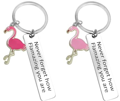 NyxSeat 2 Stück Flamingo-Schlüsselanhänger mit 1 Stück Geschenkbox, Edelstahl-Schlüsselanhänger, Ermutigungs-Schlüsselanhänger, Flamingo-Anhänger