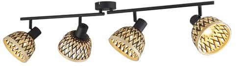 Licht-Erlebnisse Deckenstrahler 4-flammig aus Bambus Metall 94 cm lang schwenkbar verstellbar Modern Deckenspot Wohnzimmer Küche Deckenlampe Flur
