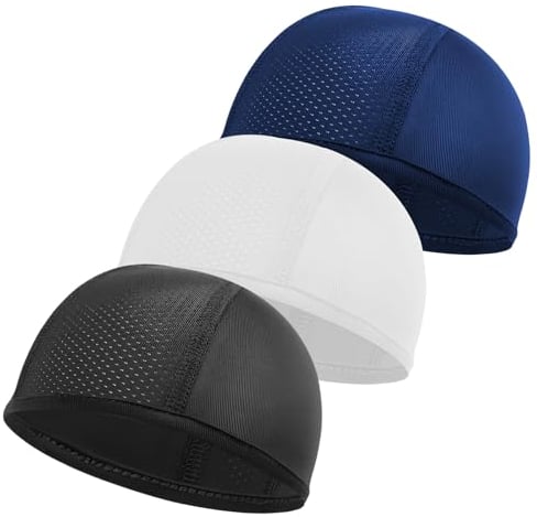 SAVOSWEET 3 Stück Unterhelmmütze Sommer, Fahrradmütze Unter Helm Dünn, UPF 50+, UV Schutz Mütze Schwarz Weiß Dunkelblau, Untermütze Helm für Klettern Bergsteigen Laufen Radfahren Angeln Sport