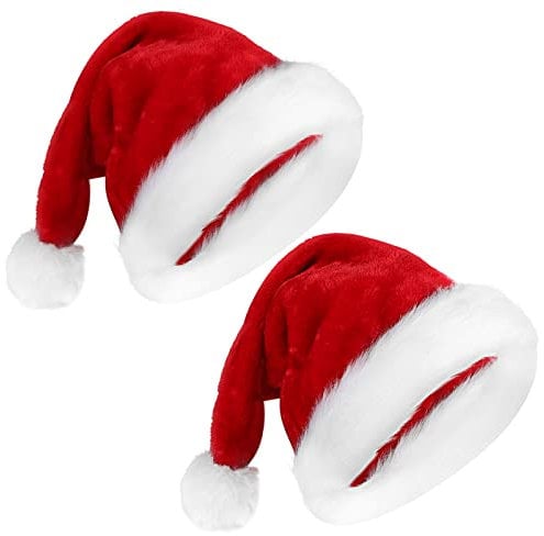 WDFLLF Weihnachtsmütze 2 Stück Nikolausmütze für Unisex Bequemer Samt Doppelschicht Verdickte Weihnachtsmützen für Weihnachten Neujahr und Partybedarf