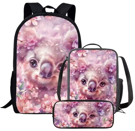 Amzbeauty 3-teiliges Rucksack-Set für Jungen und Mädchen, Rucksack mit Lunchbox, Federmäppchen-Set für Studenten, Schulanfang, Geschenke, Koala