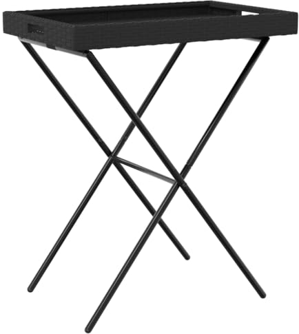 SDWEHO7 Gartentisch Wetterfest Klappbar PE Rattan Garten Terrasse Tisch Balkontisch Klapptisch Gartenhocker, Schwarz 65x40x75 cm