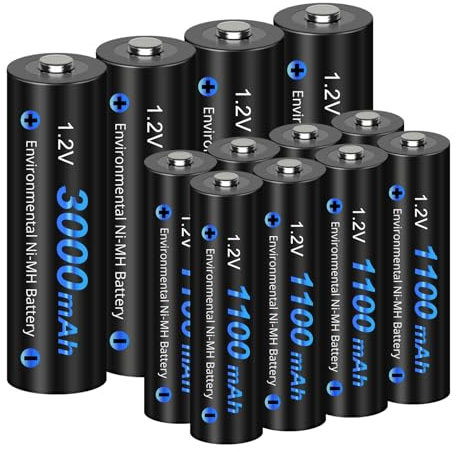 CITYORK 12 batterie ricaricabili AA da 1,2 V, 4 batterie ricaricabili AA da 3000 mAh e 8 batterie ricaricabili AAA da 1100 mAh