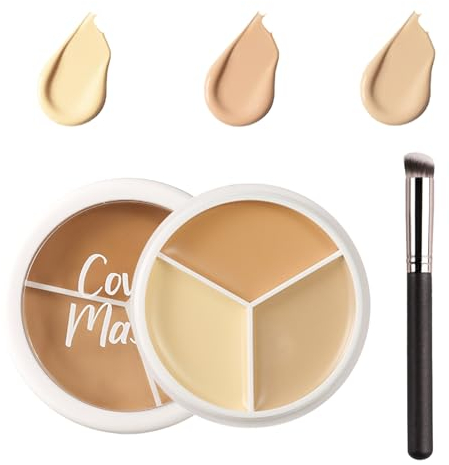Concealer, 3 Farbnuancen Concealer mit Concealer Makeup Pinsel, Tri-Color Concealer Palette zur Abdeckung von Dunkle Augenringe und Gesicht Makeln (03, 1 Stück)