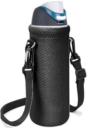 Linkidea Water Bottle Carrier with Strap Compatible with Owala FreeSip 40oz Water Bottle, Neoprene Waterbottle Sling Bag Holder, Shoulder Strap, Black