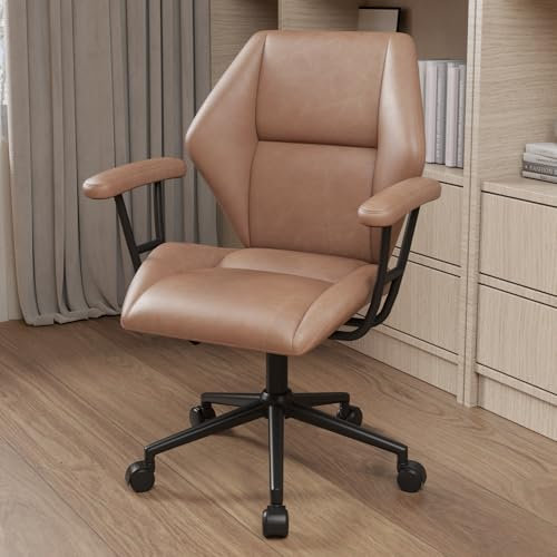 naspaluro Silla de Escritorio PU Cuero, Silla Oficina Ergonomica, Silla Giratoria con Función de Balanceo de 90 °-105 °, Altura Ajustable, Silla de Ordenador para Oficina en Casa, Estudio, Marrón