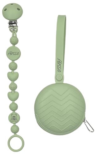 Portaciuccio, Portasucchietto IN SILICONE,Catenella portaciuccio personalizzata con nome BUBBLE SALVIA BABYJART,ULTRA LEGGERO,lavabile, sicura per il bambino,compatibile con ciuccio MAM e CHICCO!