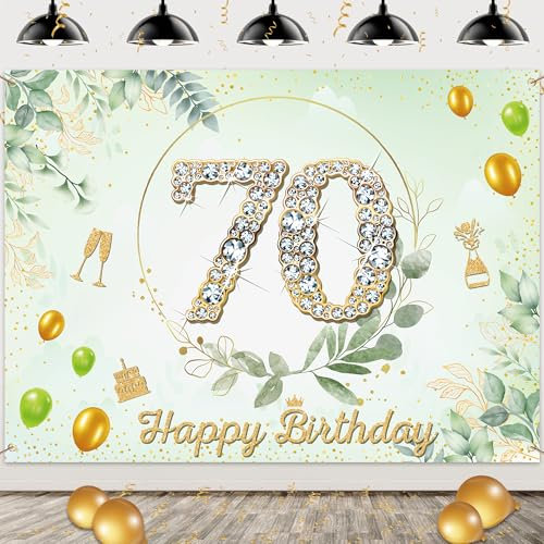 70. Geburtstag Banner Männer Frauen - Geburtstagsdeko Grün Gold Happy 70th Birthday Deko, Extra Große Hintergrund Dekoration für 70 Jahr Frau Mann Geburtstagsbanner 110 x 150 cm