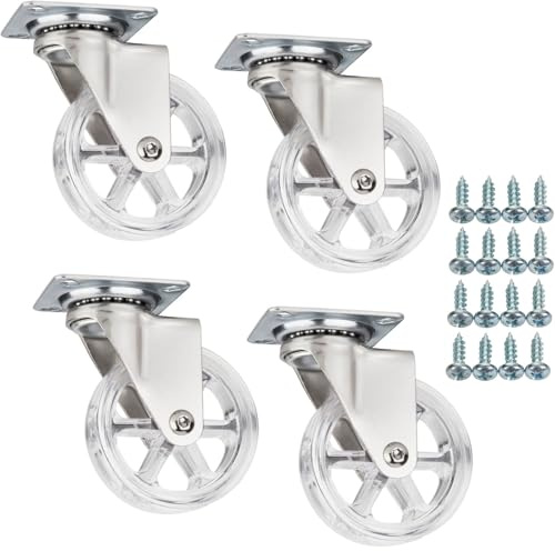 SOTECH 4 Stück Möbelrollen RAPID Ø 75 mm transparent ohne Bremse | inkl. Schraubenset Belastbarkeit bis 140 kg (35 kg pro Lenkrolle)