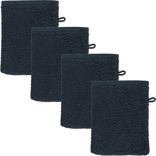 REDBEST Waschhandschuh Oceanside 4er-Pack Leichtfrottier schwarz Größe 16x21 cm