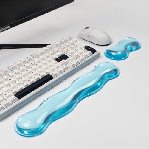 Ergonomic Silicone Gel Keyboard and Mouse Wrist Rest Set – Clear Wrist Rest for Keyboard 60%/68%/75%, Comfort & Support for Typing and Gaming(Blue, Short+Long)