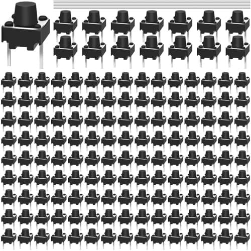 MKBKLLJY 150PCS 2 Pin Momentary Tactile Tact Push Button Switch 6 x 6 x 6mm Mini Micro Tact Switch ON/OFF Assortment Kit with Solder Wire for Panel PCB Breadboard Circuit Board Camera