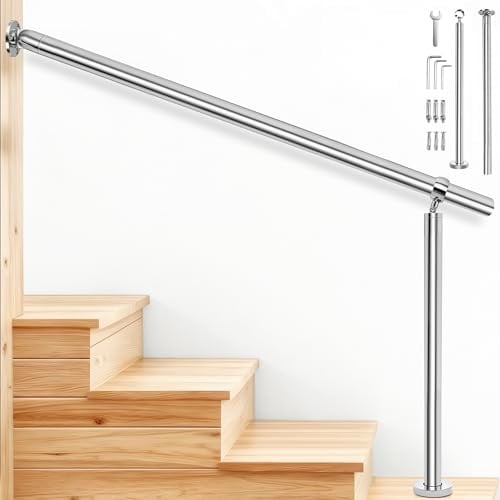 OUUTMEE Edelstahl Handlauf 100 x 90cm Edelstahl-Stufenhandlauf,Einstellbarer Handlaufwinkel,Geeignet für 2-3 Stufen Handlauf Treppe Außen,Bietet Unterstützung für ältere Menschen und Kinder