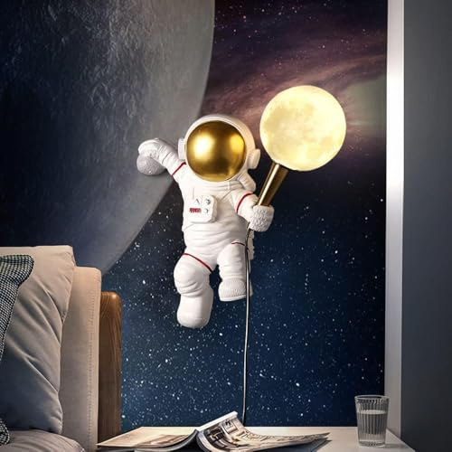 Stesulfr Astronauten Wandleuchte moderne Cartoon Kindermond Wandlampe 3D Mondform Acryl Lampenschirm LED Nachttisch Wandleuchte Nachtlicht dimmbar geeignet für Jungen und Mädchen Schlafzimmer Flur(2PC