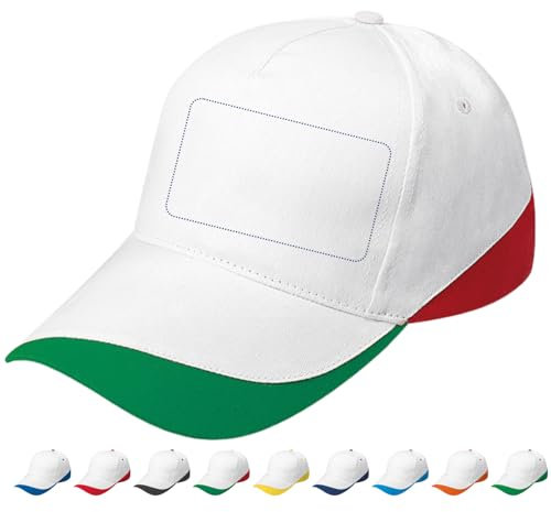 Stock da 10 Cappellini Personalizzati Bianchi con Logo Gadget Personalizzabili Promozionali con Stampa per Eventi, Gite, Fiere, Aziendali Berretti Pubblicitari da Uomo e Donna Stampati con Visiera