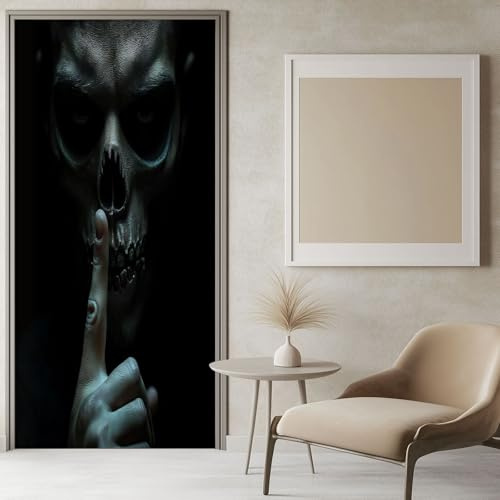 Türtapete Selbstklebend Gothic Horror Totenkopf Muster 80x200 cm Schwarz, Türaufkleber Fototapete Türfolie Wasserdichte Abnehmbare Türposter Innentür Schlafzimmer Mädchen und Junge