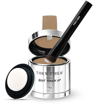 THICK FIBER Root Touch Up & Hairline Powder with Brush (LARGE 10g) – Covers Grey Roots, Thinning Hair & Bald Spots – Sweat & Water Resistant Hair Concealer for Women & Men (Blonde)