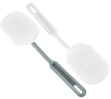 Ipetboom 2Pcs Long Handle Cleaning Brush with Scouring Pad Bathroom and Toilet Scrubber for Bathtub and Wall Cleaning Gray and White