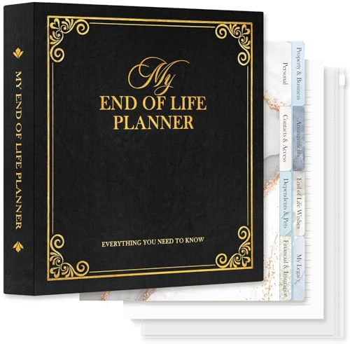 Lanpn Nachlassordner zum Lebensende – End of Life Binder, Todesfallplaner mit 8 Trennblättern & 10 Zipper Taschen, Alles Wichtige an einem Ort: Dokumente, Wünsche & Finanzen, Schwarz, Englisch