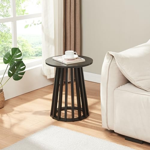 [en.casa] Beistelltisch Buzzard Nachttisch Ø40 x 48 cm Wohnzimmertisch mit Bambusgestell Kleiner Tisch für Wohnzimmer Schlafzimmer Büro Sofatisch rund Schwarz