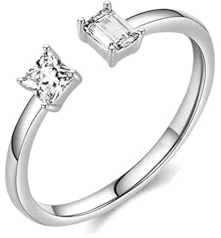Lirzxin Ehering Weißgold Damen 750 18K, Verlobung Ringe Damen Offen Design Geometrisch mit Quadratisch Rechteckig Moissanit Hochzeitsringe Trauringe Partnerringe Weißgold Gr. 57 (18.1)