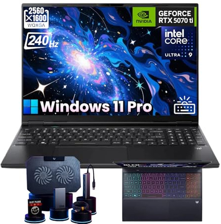 Acer - Predator Helios Neo 16S AI Gaming Laptop, 16 OLED 240Hz Display, Intel 24-Core Ultra 9 275HX, NVIDIA GeForce RTX 5070Ti, Windows 11 Pro, RGB Backlit Keyboard, Wi-Fi 6E, 64GB DDR5 + 4TB SSD