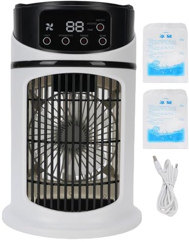 ANKROYU Tragbare Klimaanlagen, Ventilator, 4-in-1-Kühlsystem, 6 Geschwindigkeiten, verstellbar, 300 ml, großer Wassertank, Tisch-Luftkühler, Luftbefeuchter mit Nano-Nebel-Technolog