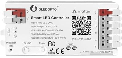 GLEDOPTO GL-C-208M Matter over Wifi RGBCCT LED Controller für 5-12–24V LED-Streifen kompatibel mit Apple Home, Google Home, Alexa