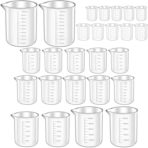 26 Stück Messbecher Set, 30ml 50ml 100ml 150ml 250ml 500ml 1000ml, Präzisions Messbecher mit Waage, Hitzebeständig Kunststoff Ml-Messbecher, für Labor Küche Backen Waschmittel Chemikalien