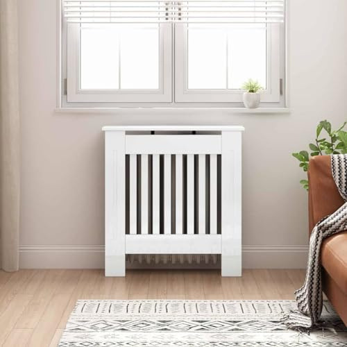 Hoopleep High Gloss White Radiator Cover, Engineered Wood, 78 x 19 x 81.5 cm, Stylish Home Decor, Efficient Heat Flow, Safe for Kids & Pets, Top Shelf Storage