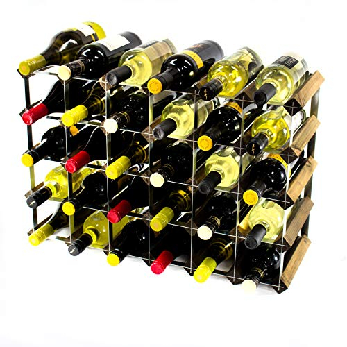 Classic 30 (6x4) Bottle Walnut Stained Wood and galvanised Metal Wine Rack Ready Assembled