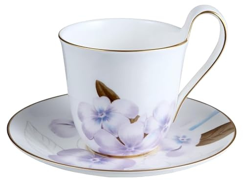 Royal Copenhagen Flora Tasse mit Untertasse aus Fine Bone China in der Farbe Weiß mit Blumenmuster 27cl, 1017545