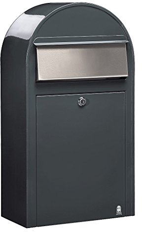 Bobi Grande S Briefkasten RAL 7016 grau, Klappe aus Edelstahl Wandbriefkasten