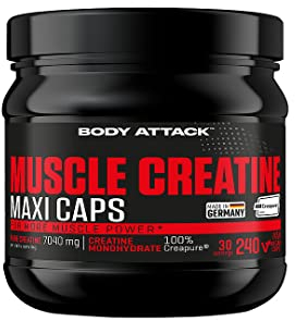 Body Attack Micronised Creatine Kapseln (Creapure®) 240 Caps - hochwertiges Kreatin 100% Made in Germany - hochdosiert für Fitness & Kraftsport, vegan