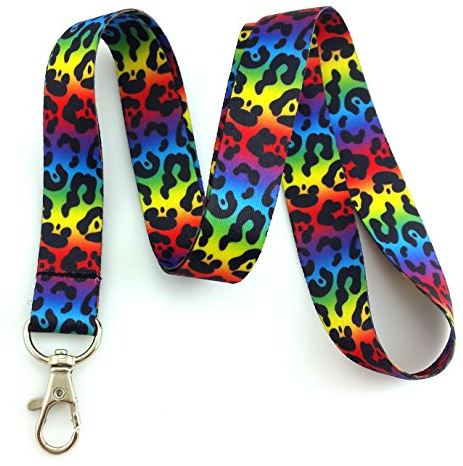 New Rainbow Leopard Animal Print Lanyard Schlüsselanhänger ID Badge Holder