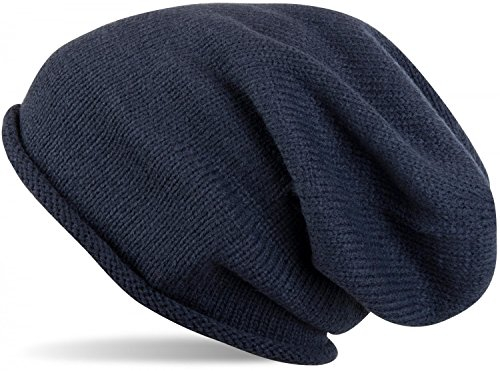styleBREAKER warme Feinstrick Beanie Mütze in Unifarben, Strickmütze mit Rollrand, Wintermütze, Unisex 04024063, Farbe:Dunkelblau