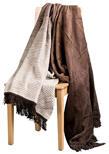 Moon Wolldecke Kuscheldecke Wohndecke 150x200 Stripes mit Fransen -braun